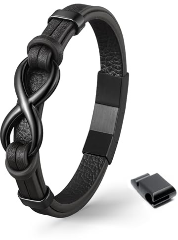 UNIQAL | Unendlichkeit Leder Armband INFINITY Herren | Edelstahl/Echtleder Schwarz und Braun + Geschenk Etui box