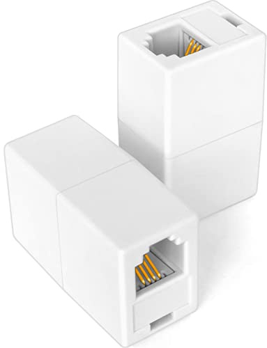 NECABLES 2Pack RJ11 Coupler Phone Line Connector Telephone Cord Adapter RJ11 6P4C Female to Female for Landline Phone and Fax White