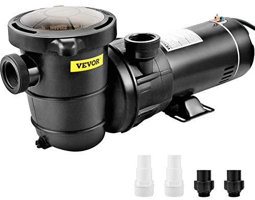 VEVOR Pool Pump Aboveground 2HP 115V, Single Speed, 5400GPH 1500W Powerful Swimming Pool Pump, Self Primming Pool Filtre Pump with Strainer Basket, 4 Pipe Fittings, Low Noise