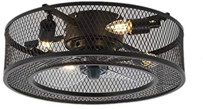 3 Blades Ceiling Fan Light Industrial Farmhouse Ceiling Fan with Lights Remote Control Rustic Ceiling Fan Black Indoor Ceiling Fans Lighting Low Profile Caged Fixture