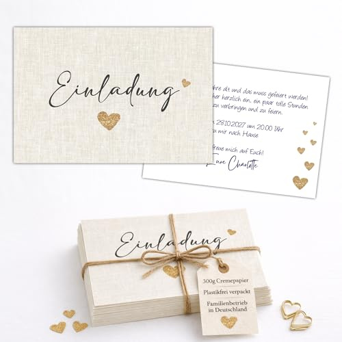 Eummel 50 Einladungskarten für verschieden Anlässe zum selber beschreiben | Hochwertiger Druck auf 300g Cremepapier – DIN A6 Postkarten-Set zum Beschreiben | A6 Stoff Design