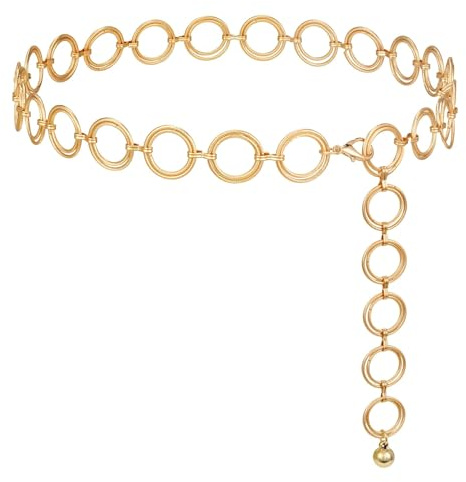 WERFORU Ladies Adjustable Waist Chain Belt Party Dress Metal Link Charm O-ring Chain Belt for Women Girls Gold