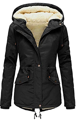DeaAmyGline Winterjacke Damen Teddyfell Gefütterte Winter Jacke Mantel Parka Warme Wintermantel mit Fellkapuze Dicke Teddyfleece Gefüttert Kapuzenjacke Winterparka Baumwolljacke Daunenjacke