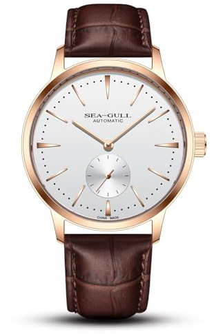 Seagull Herren Automatik Mechanische Uhr mit Sekunden-Unterzifferblatt Business Lederarmband Analog Anzeige Armbanduhr 40mm