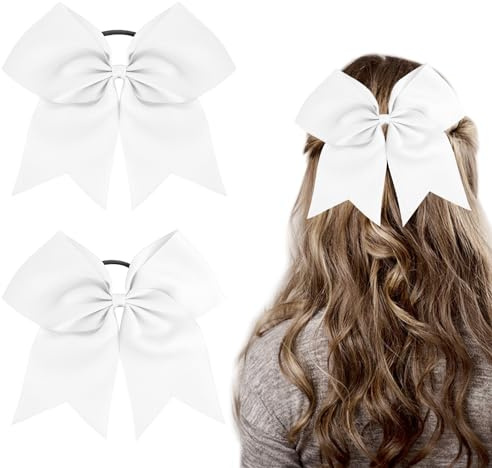 WLLHYF 2PCS große Cheer Haar Bögen, Jumbo Pferdeschwanz Bögen 8 Zoll (weiß)