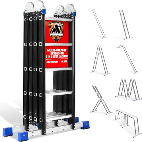 Step Ladder, Bryner 19.6ft 7 in 1 Folding Ladder Multi-Purpose Aluminium Extension Ladder Adjustable Telescoping Foldable Ladders 330lbs