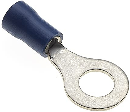 Terminale A Crimpare Ad Anello - Confezione Da 100, Blu, 6 Mm, 30 A, 16-14 AWG - Connettori Ad Anello Termorestringenti, Connettori In Rame Stagnato, Terminali Per Fili Ad Anello Isolati
