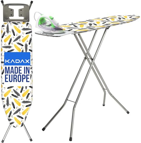 KADAX Strykbräda, ångstrykbord med halkfria fötter, höjdjusterbar strykbräda med avtagbart överdrag, strykbord för ångstrykjärn (105 x 30 cm vit/silver)