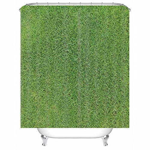 EHOMERY Cortinas De Baño Naturaleza Cortinas Ducha Extralargas Césped Cortinas De Baño Hotel Cortina De Ducha Paraguas Polyester Verde Ojales De Acero Inoxidable Y 12 Ganchos, 140X180Cm