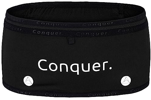 Conquer Laufgürtel mit Handytasche zum joggen | eng anliegende Lauftasche Damen & Herren mit Handyhalterung, Fach mit Reißverschluss und für Trinkflasche | Trinkgürtel, Running Belt (Laufgürtel, XS/S)