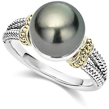 925 Silver Set Gray Round Pearl Ring Wish Round 925 Silver Diamond Ring Women's Jewelry Found Earrings Found (US Code 8)
