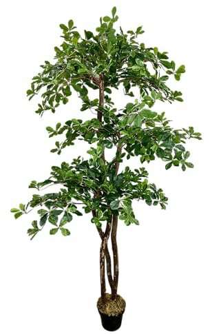 Cypress & Alabaster Handmade 6.5ft 3-Tier Italian Black Olive Leaf Artificial Tree with Ethically Sourced Real Wood Trunks, Hypoallergenic, 6.5-Foot, Green