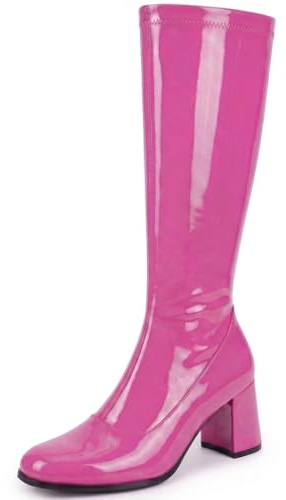 AYZAL Women’s Ladies Fancy Dress 1960'S 70'S Knee high Go Go Boots Retro Block Heel Girls boots (Fuchsia, UK Footwear Size System, Adult, Women, Numeric, Medium, 6)