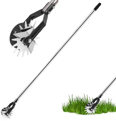 Dechoga Black Stainless Steel Rotary lawn edger, Adjustable Handle Length Garden Edging Tool, Hand-Powered Lawn Edger Tool with Saw-Tooth for Grass That Borders a Sidewalk, Driveway, Yard