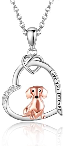 DAYLINLOVE Hund Halskette aus 925er Sterlingsilber mit Dackel/Corgi/Schnauzer/Golden Retriever/Pudel/Yorkshire Terrier/Shih Tzu/Teckels Anhänger Hund Schmuck Geburtstagsgeschenk für Damen