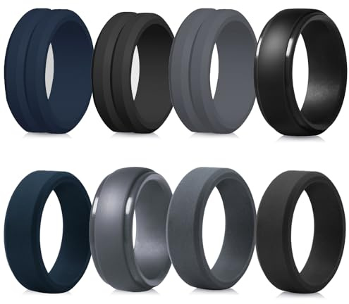 LOCCY 8 Pcs Mens Silicone Wedding Ring Breathable Silicone Engagement Ring Comfortable Athletic Ring Fit Skin Silicon Wedding Bands for Work, Sports, Workout