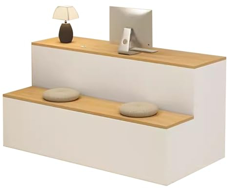 ZQQZEZ Empfangstheke Rezeption mit Theke, Ablagetisch, Empfangstresen mit abschließbaren Schubladen(Yellow+White,94.4x31.4x35.4in)
