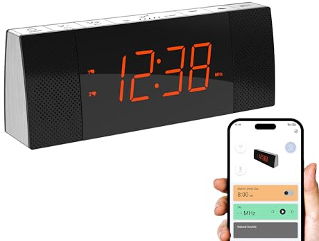 iTOMA Radio-réveil avec contrôle Via APP, Bluetooth, Radio FM, Double réveil avec Fonction de répétition (Snooze), Fonction de Charge USB, régulateur de luminosité Automatique et Manuel (CKS503)