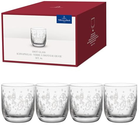 Villeroy & Boch - Set di 4 Bicchieri Toy's Delight, da Shot e Liquore, Con Motivo Natalizio, Lavabili in Lavastoviglie