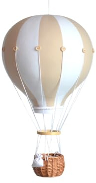 Großes Heißluftballon Mobile Reise-Motiv Kinderzimmer Dekoration, Individuelles Baby Shower Geschenk, Raumdekoration, Willkommensgeschenk Baby, 1 Geburtstag, Airship (Ballon mit weißem Korb, L)