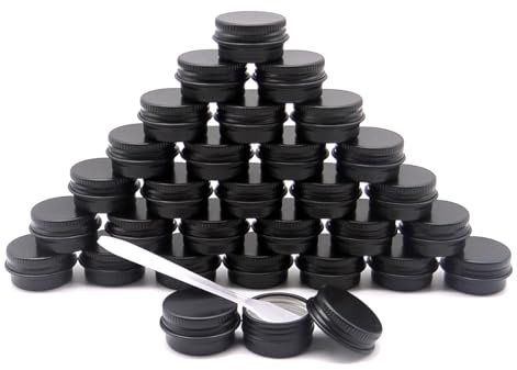 Wopanxye 30 pack 5 ml Black Lip Balm Tin Cans, 5g Mini Aluminum Makeup Sample Containers with Screw Lid, Empty Metal Tins Pot Storage Travel Jars for Cosmetic, Cream, Candle, Tea, 5 Gram Small Tins