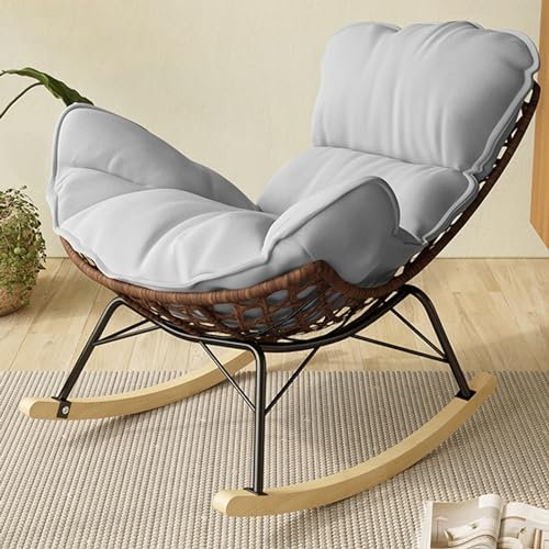 Rattan-Schaukelstuhl mit gepolstertem Kissen, für den Außenbereich, Schaukelstuhl für die Terrasse, Schaukelstuhl für drinnen und draußen, für Schlafzimmer, Wohnzimmer, Terrasse, Veranda, Garten, Ter