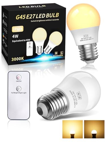 TobeBright 4W E27 LED Glühbirne mit Fernbedienung 350LM - Nachtlicht Modus 0.4W 35LM, E27 LED Warmweiß 3000K G45 Golfball