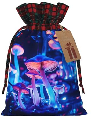 PHAYAH Sacchetto regalo in iuta con coulisse a forma di fungo luminoso, adatto per Natale, festa di compleanno