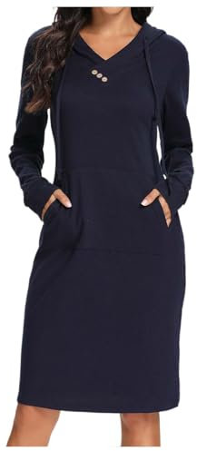 Pulloverkleid Damen Winter Mit Kapuze Sweatkleid Langarm KapuzenPulloverkleid Damen Lang Reisverschluss Hoodie Kleid Lange Mit Tasche Winterkleid Pullover Elegant Locker Weihnachtspullover