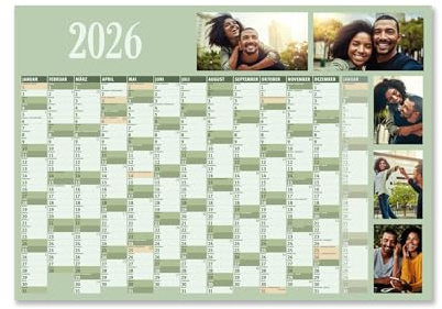Herz & Heim® Wandkalender A0 mit 5 Fotos personalisiert, Farbauswahl (Grün)