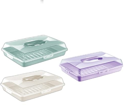 Premium Quality Cake and Pastry Carrier with Handle - Heavy-Duty BPA-Free Plastic Food Storage Box - Assorted Colour - L 45cm x W 30cm x H 10cm