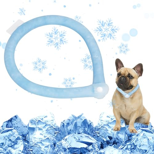 DEWEL Kühlhalsband für Hunde, Kühlhalsband für Hunde, schnell abkühlbar bei 28°C, Sommer-Kühl Nackenwickel, für kleine und mittlere Hunden mit einem Halsumfang von weniger als 47 cm (Blau)