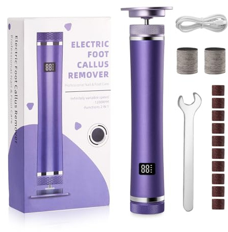 Electric Callus Remover Râpe électrique pour callosités Outil ponceuse à ongles Vitesse réglable avec 60 + 10 limes à pieds interchangeables pour les peaux mortes