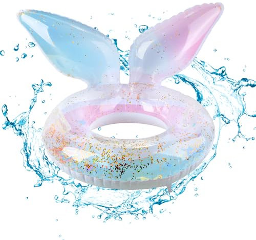 Ainvliya Schwimmring Kinder, Meerjungfrau Schwimmring Aufblasbare Schwimmreifen, Schwimmring Baby Glitzer Auslaufsicherer Schwimmhilfe Kinder für 4-9 Jahre(Lichtfarbe)