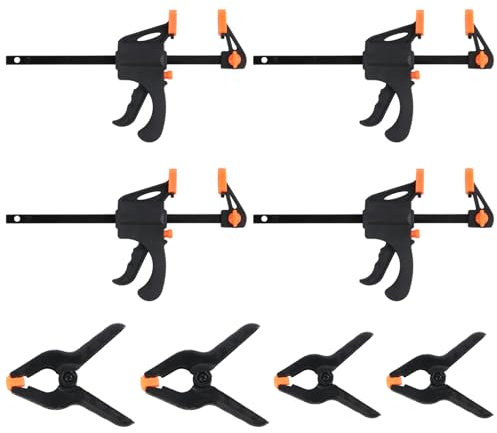 Einhandzwingen, 4 Stück 10,16cm Schraubzwingen Set mit 4 Stk Federzwinge Set(5cm & 7,6cm), Schnellspannzwinge Set mit Federklemmen, Klemmzwinge für Holzbearbeitung