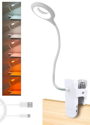 National Lighting Luz LED regulable con clip, lámpara LED de control táctil de 4,5 W con cuello flexible y abrazadera fuerte, 5 colores y niveles de brillo, luz de escritorio recargable por USB, color