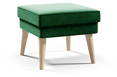 Sofello Skandinavischer Hocker Grün Dunkelgrün Sitzhocker hohe Beine aus Holz Samt Velours 45 x 45 x 43 cm (Riviera 38 - grün)