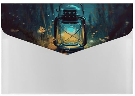 Fireflies and Lantern - Organizer per documenti a fisarmonica, con 6 tasche, espandibile, con etichette, cartelle per documenti da viaggio, buste in plastica con chiusura a scatto, 33 x 23 cm