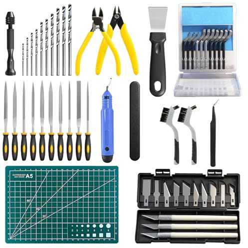 3D Printing Tool Set, 58 Pieces Model Making Tool Kit with Carving Knives, Files, Needle Pliers, Tweezers, Shovel, 3D Printer Accessories for Removing, Smoothing, Finishing, Deburring, Engraving