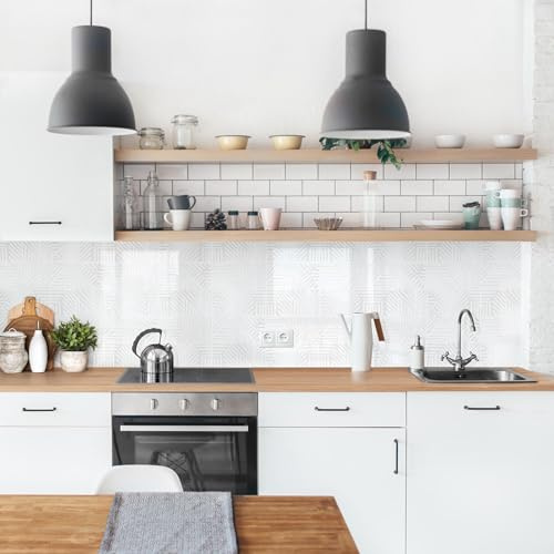 micasia Crédence de cuisine adhésive imperméable à motifs sans joint revêtement mural avec motif film rigide mat blanc fond de hotte 2197 (400x70cm)
