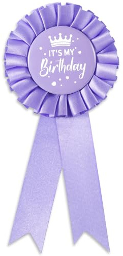 Birthday Ribbon Badge Brooch Purple Fabric Birthday Corsage Satin Tinplate Badge Pin for Girls Women Men Party Decorations Gifting Party Favors