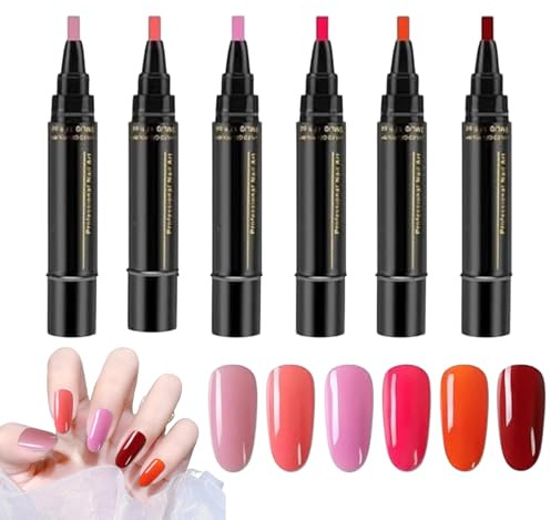Nagellack Stifte Set Ohne Uv, 6 Farben Nagellackstifte Für Nägel, Schnelltrocknend Nageldesign Nagelkunst Stifte, 3 In 1 Gel-nagellack Stift Für Mädchen Und Frauen, Hause Und Professionelle Maniküre