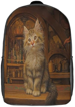 kaiyun Gatito camarero esponjoso sentado frente a la barra Mochila Bolsas Escolar De Impresos En 3D De Para Niños Niñas Estudiantes De Primaria Y Secundaria 17inch