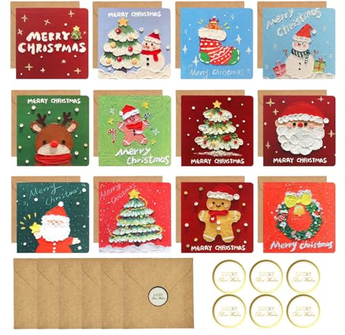 XiLayNeen 24 Biglietti Auguri Natale con Busta,Cartoline di Natale Piegate,Cartoline Natalizio in Stile Dipinto a Olio,Mini Biglietto Natalizi Christmas Cards,Regalo Natalizio per Familiari Amici