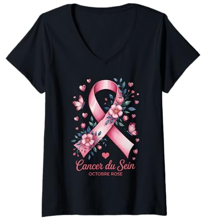 Femme Octobre Rose 2025 | Soutien & Solidarité T-Shirt avec Col en V