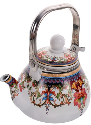 SMASOLO Teiera Smaltata Mini Da 1l Con Filtro, Bollitore Portatile Per Tè e Tisane, Manico Antiscottatura, Design Vintage Floreale, Per Uso Domestico e Regalo Famiglia