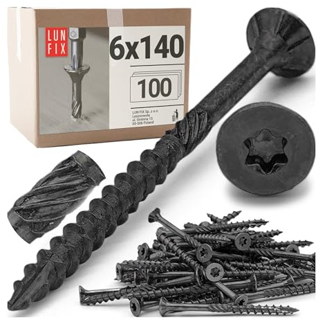 Lot de 100 vis autotaraudeuses Ø 6,0 x 140 mm Tête fraisée T30 | acier galvanisé noir, pour bois, construction de meubles, clôture, construction de terrasse