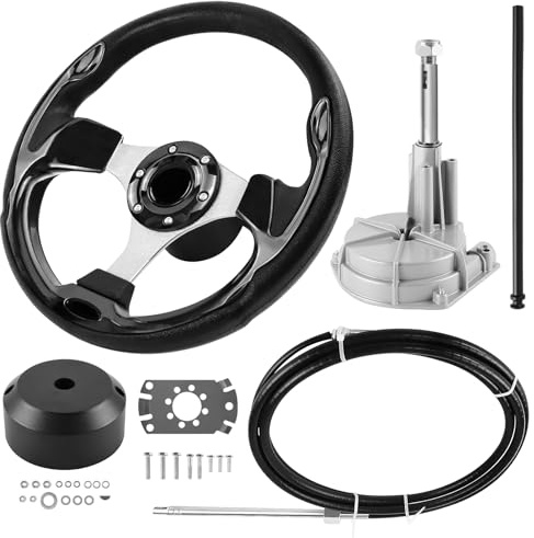 Acclcors Sistema de dirección para botes, kit de dirección rotacional mecánica, cable de control de 457,2 cm para fueraborda, sistemas de dirección marina para barcos pesqueros, yates y otros