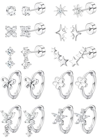 JeweBella 10 par örhängen dam allergivänligt rostfritt stål set örhängen kirurgiskt stål guld silver örhängen barn flicka piercing öra Helix Tragus