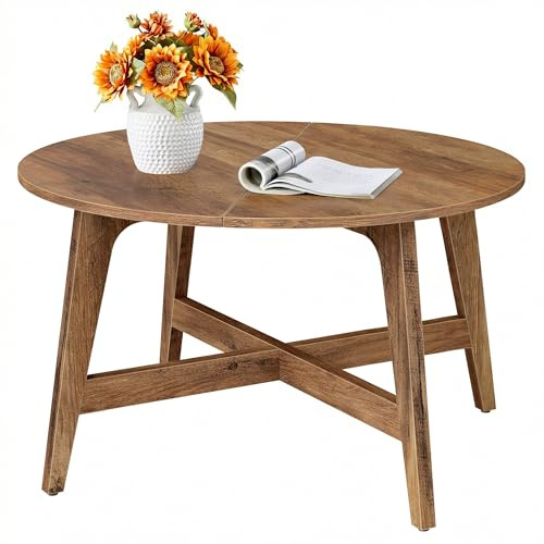 VASAGLE Round Coffee Table, 31.5-Inch Center Table, Tapered Legs